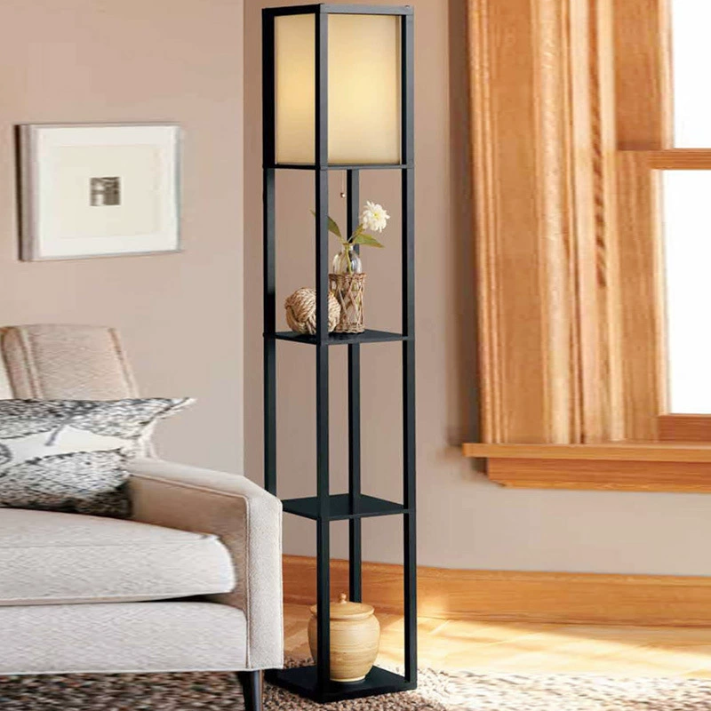 Lampadaire avec étagère de rangement en bois