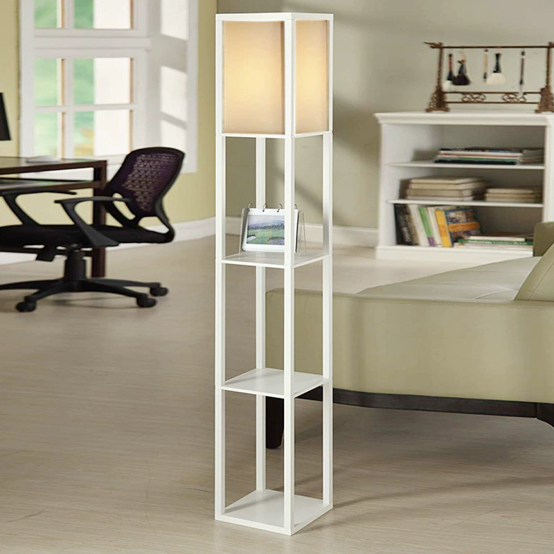 Lampadaire avec étagère de rangement en bois
