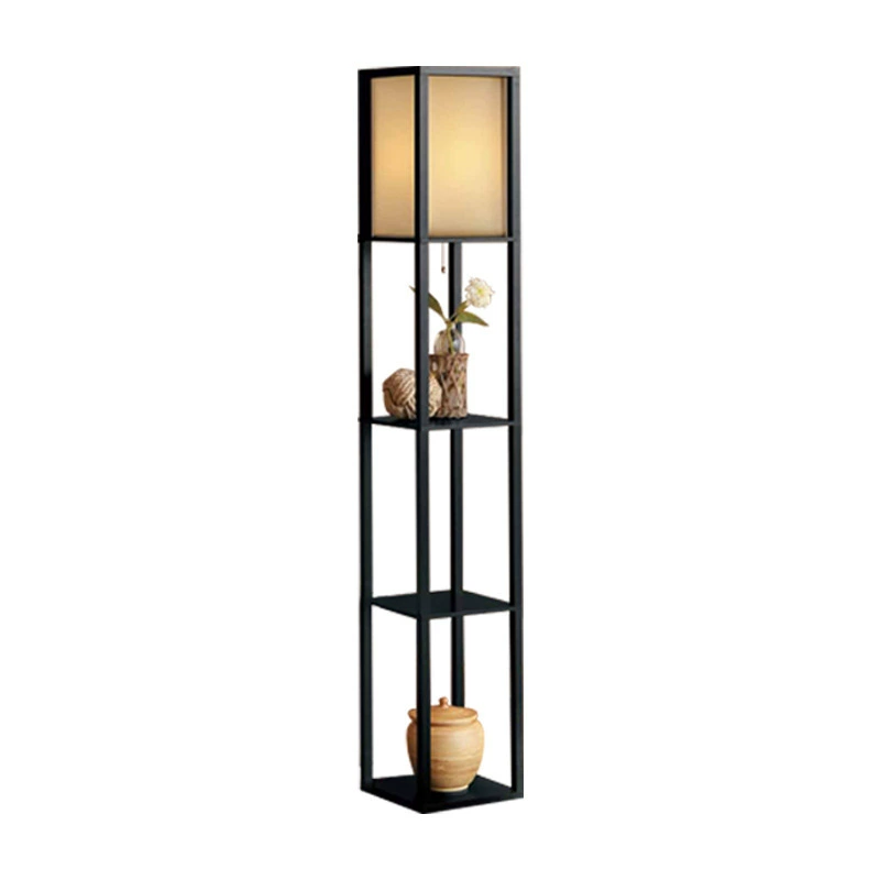 Lampadaire avec étagère de rangement en bois